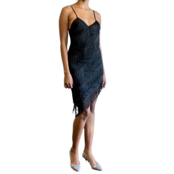 NWT Amanda Uprichard Bella Dona black fringed mini dress Size small - Picture 6 of 12